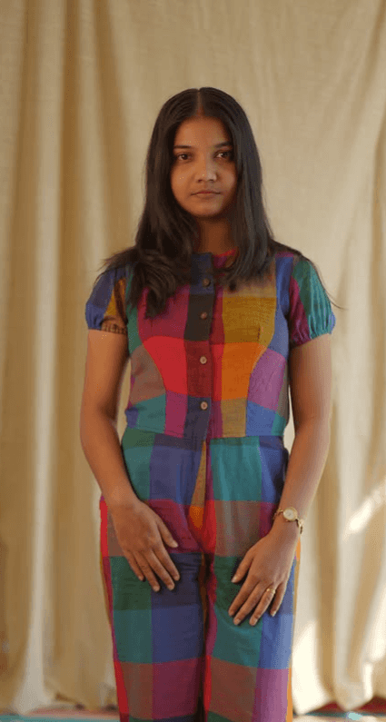 handloom jumpsuit with puff sleeves alternate
